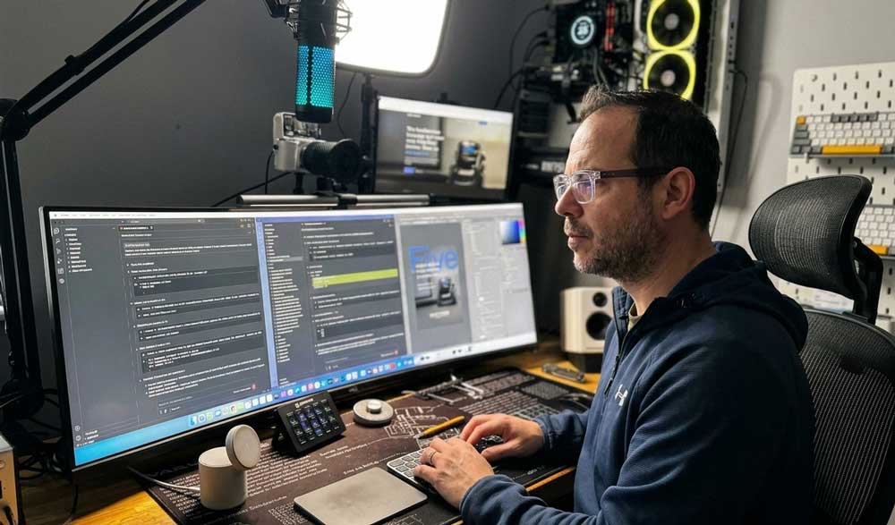 Owen Sutton building websites at his desk